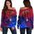 Samoa Polynesian Off Shoulder Sweatshirt - Samoa Coat Of Arms With Lauhala Tribal Pattern - Polynesian Pride