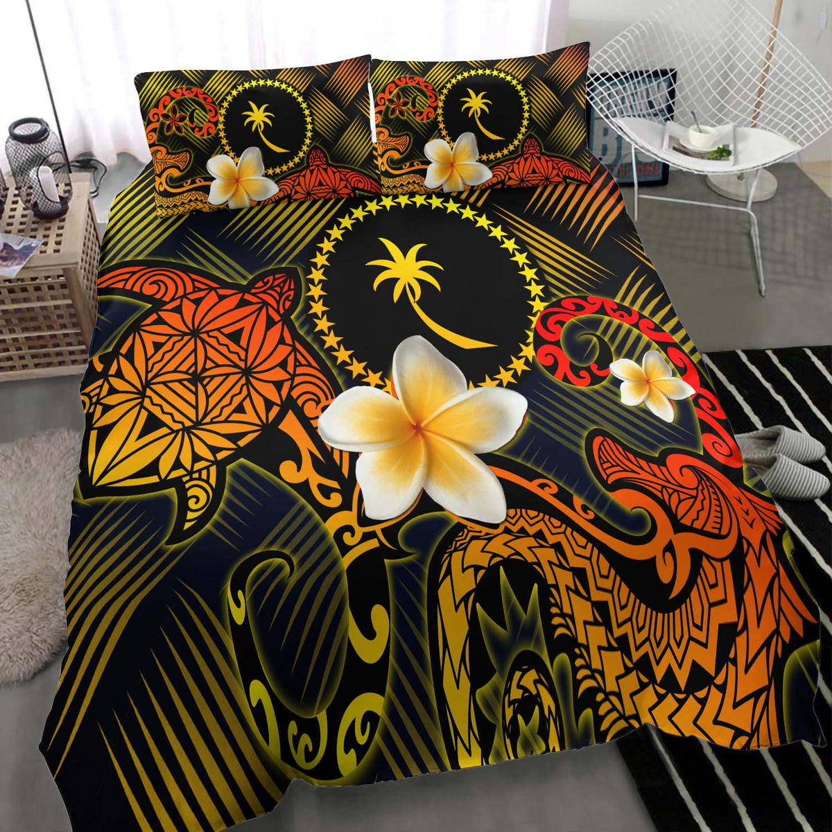 Chuuk Polynesian Bedding Set - Lauhala Turtle Plumeria Tropical - Polynesian Pride