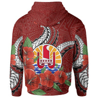 Tahiti Polynesian Hoodie Hibiscus Coat of rm Red - Polynesian Pride