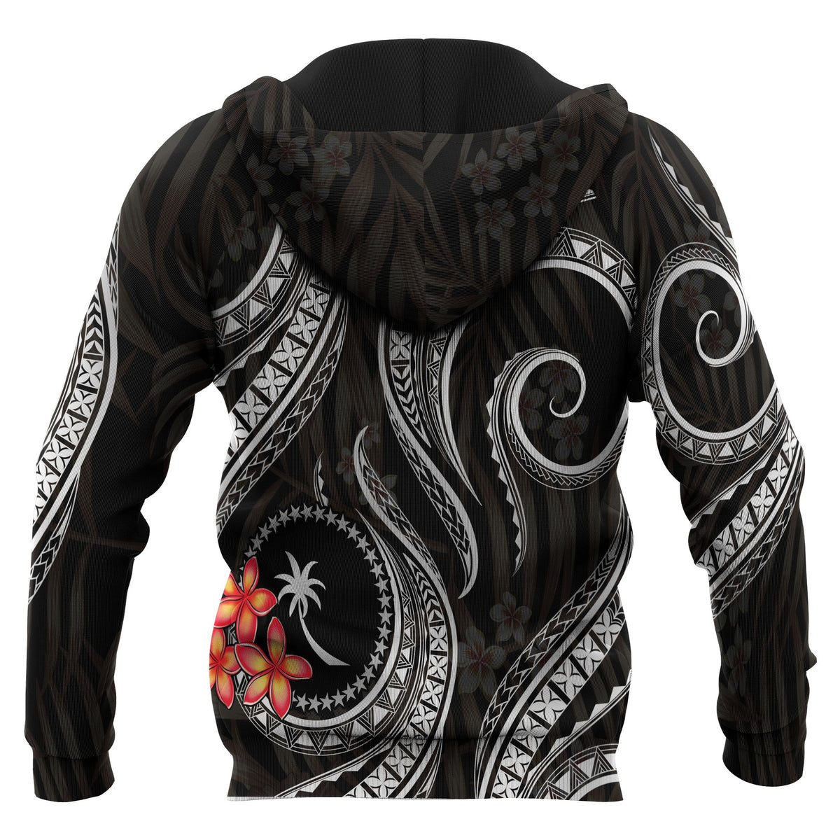 Chuuk Micronesian Zip up Hoodie Black Plumeria - Polynesian Pride