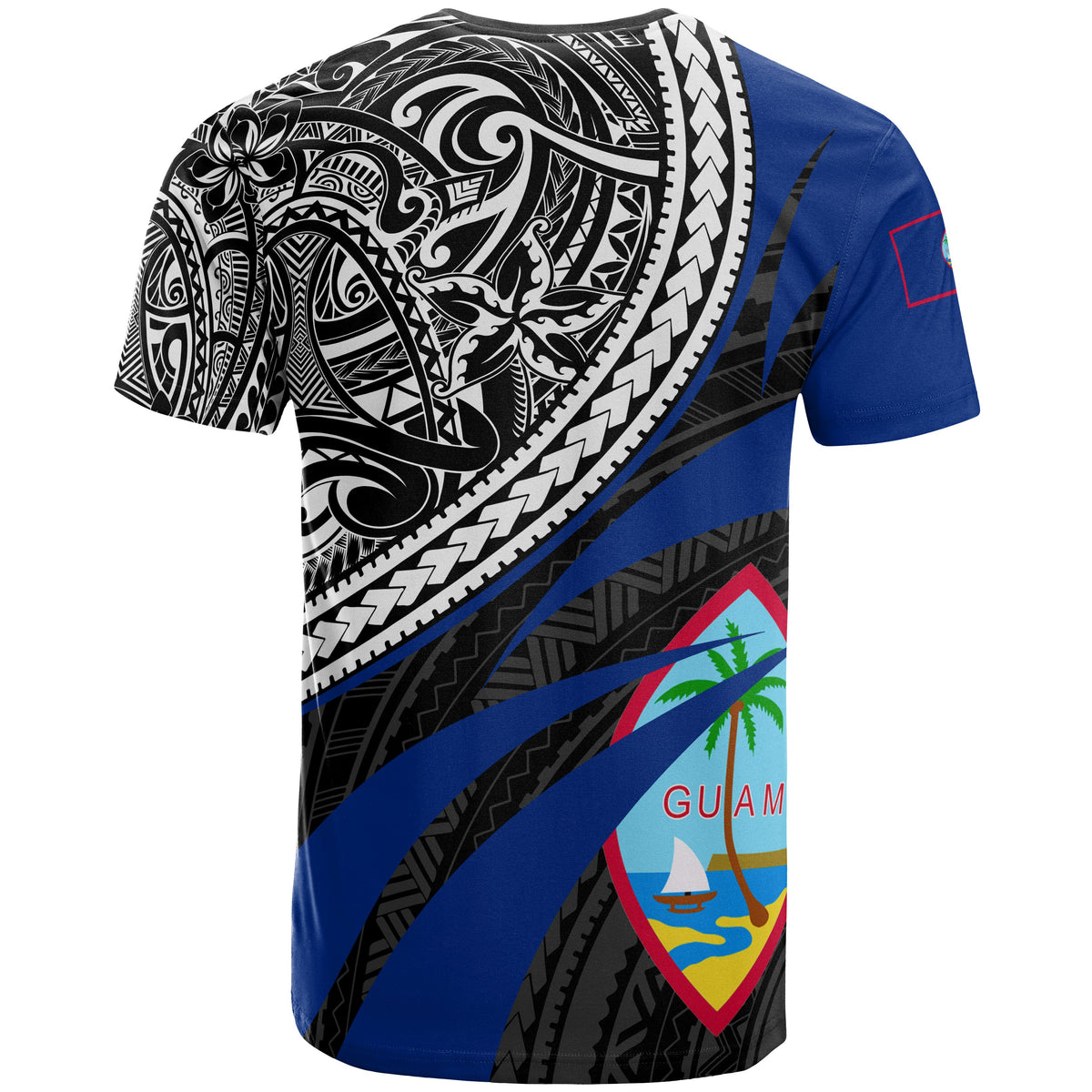 Guam Polynesian T Shirt Blue Floral Pattern - Polynesian Pride