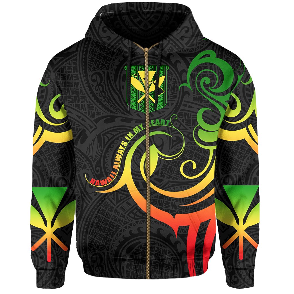 Hawaiian Kanaka Hoodie (Zipper) Hawaii Always In My Heart AH - Polynesian Pride