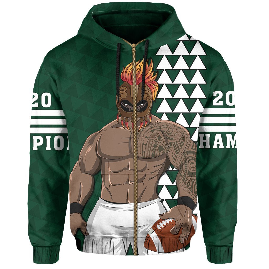 Personalize Hawaii Warrior Football Hoodie (Zipper) 2020 Champion AH - Polynesian Pride