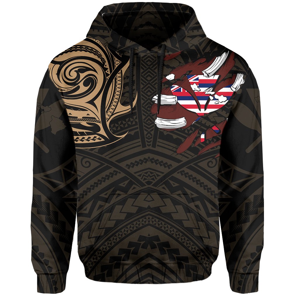 Hawaiian Kanaka Hoodie Heart Tattoo Gold - Polynesian Pride
