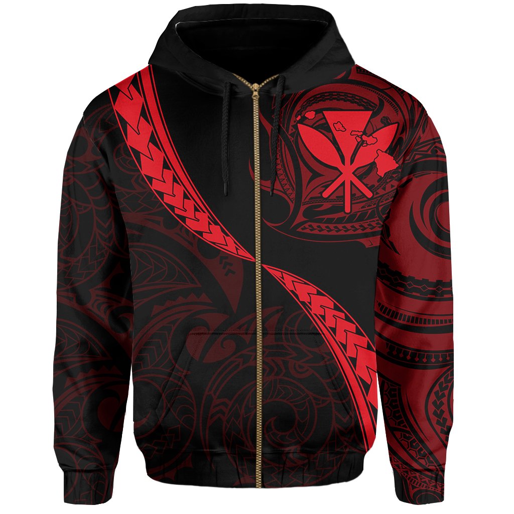 Hawaiian Kanaka Hoodie (Zipper) Mano Kihikihi Red - Polynesian Pride