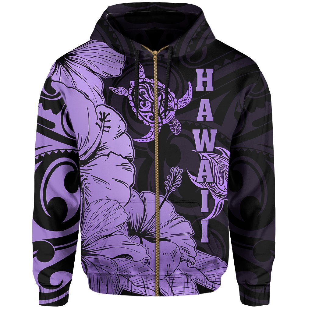 Hawaii Turtle Hoodie (Zipper) Polynesian Hibiscus Art Ver 2.0 Violet - Polynesian Pride