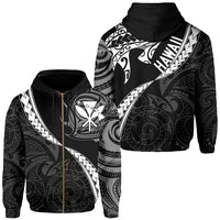 Hawaiian Kanaka Hoodie (Zipper) Mano Kihikihi White Unisex White - Polynesian Pride