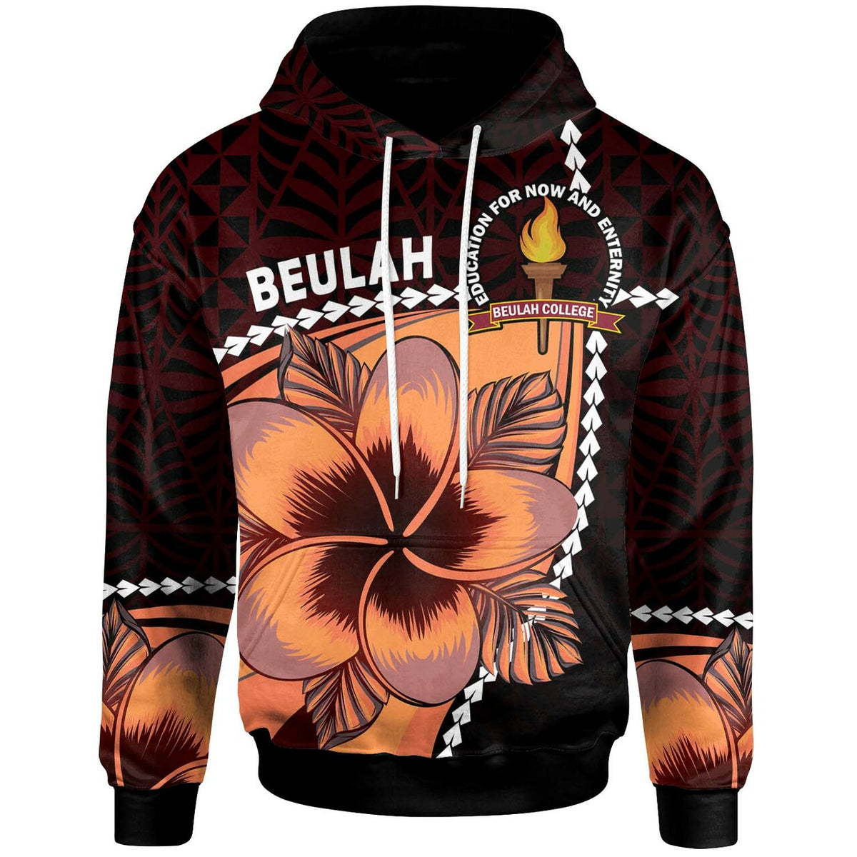 Tonga Custom Hoodie Beulah College Polynesian Pattern with Flower Tribal Hoodie LT10 - Polynesian Pride