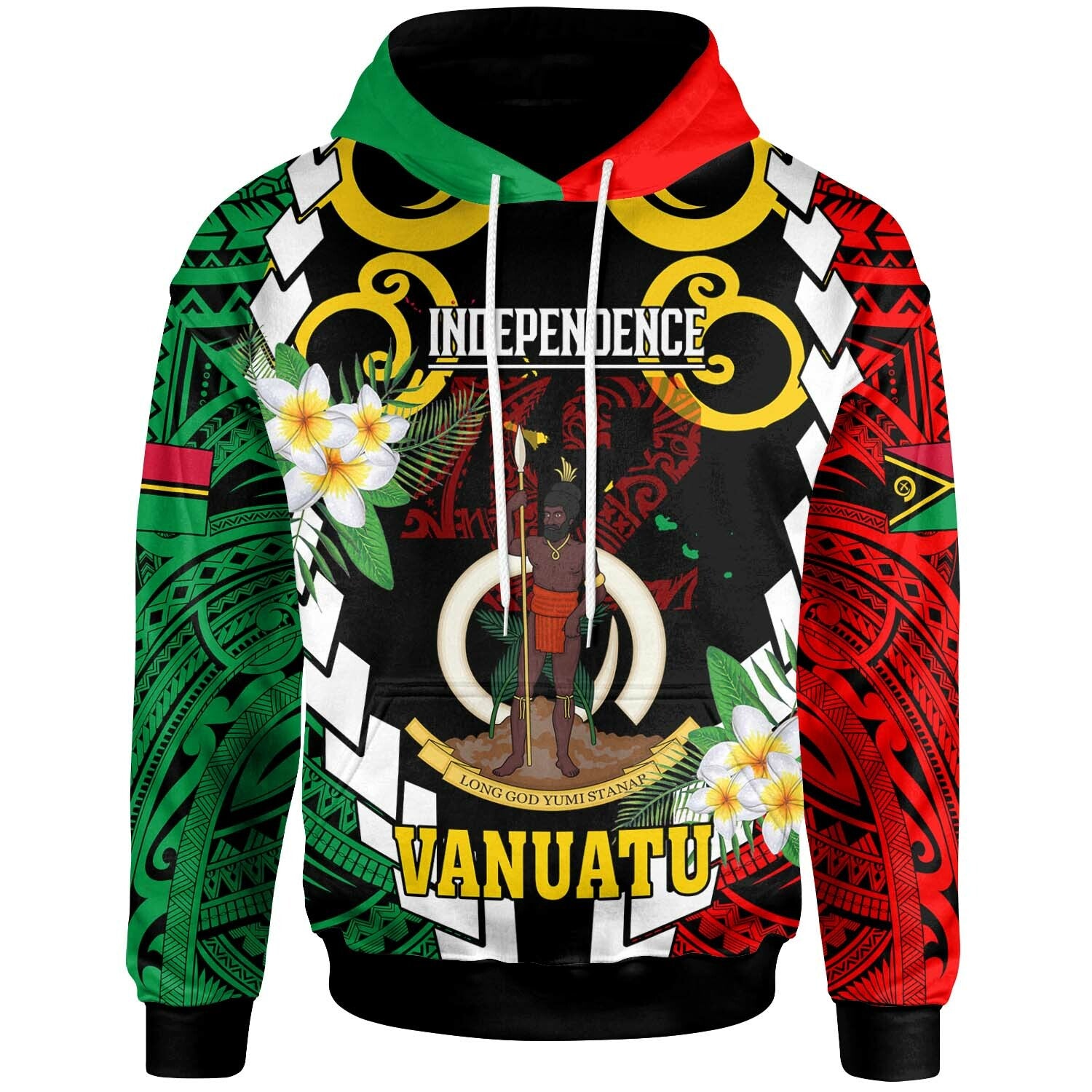 Vanuatu Hoodie Custom Vanuatu Independence Anniversary Plumeria Flower and Polynesian Patterns Hoodie LT10 Green - Polynesian Pride