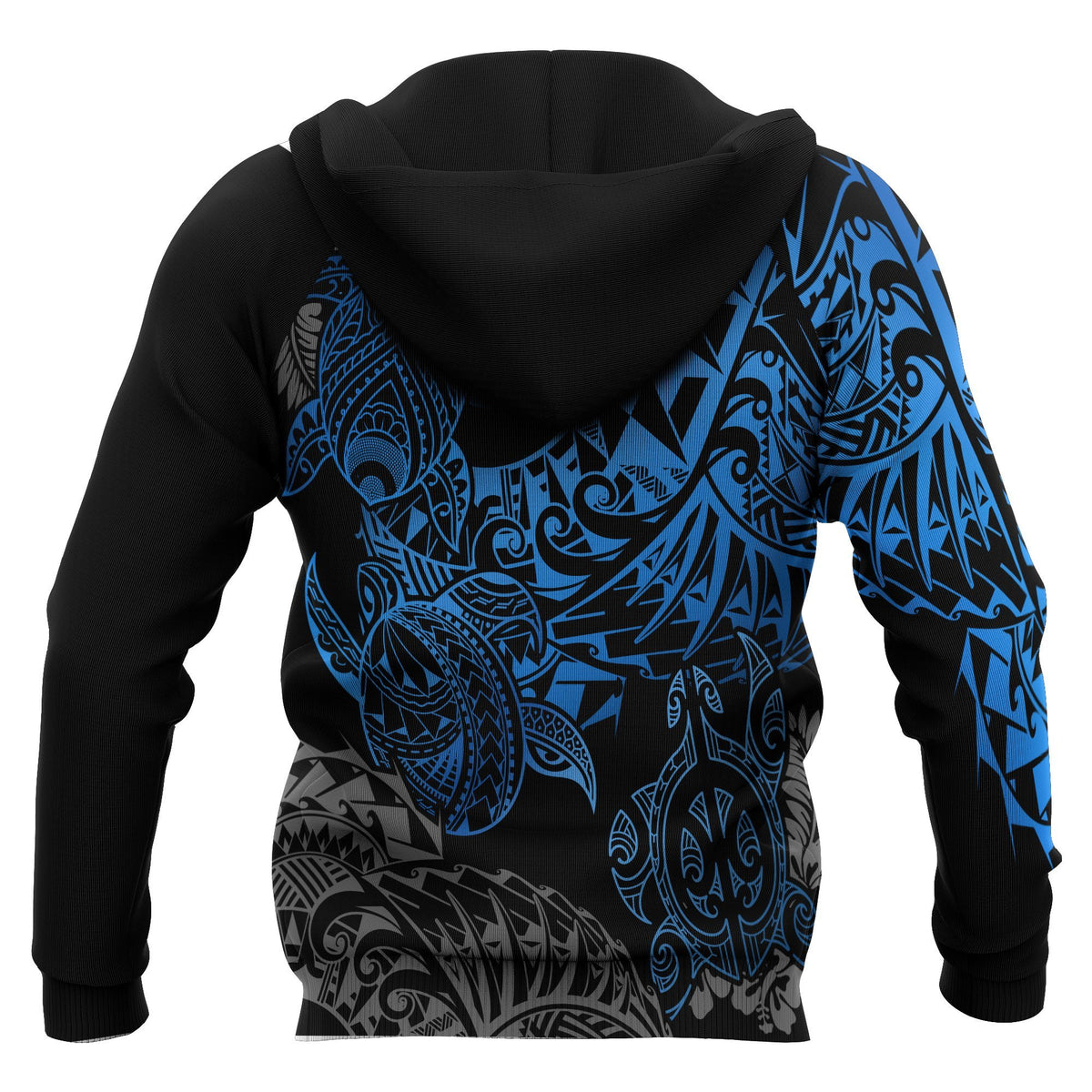 Samoa Polynesian Zip up Hoodie Blue Turtle Flowing - Polynesian Pride