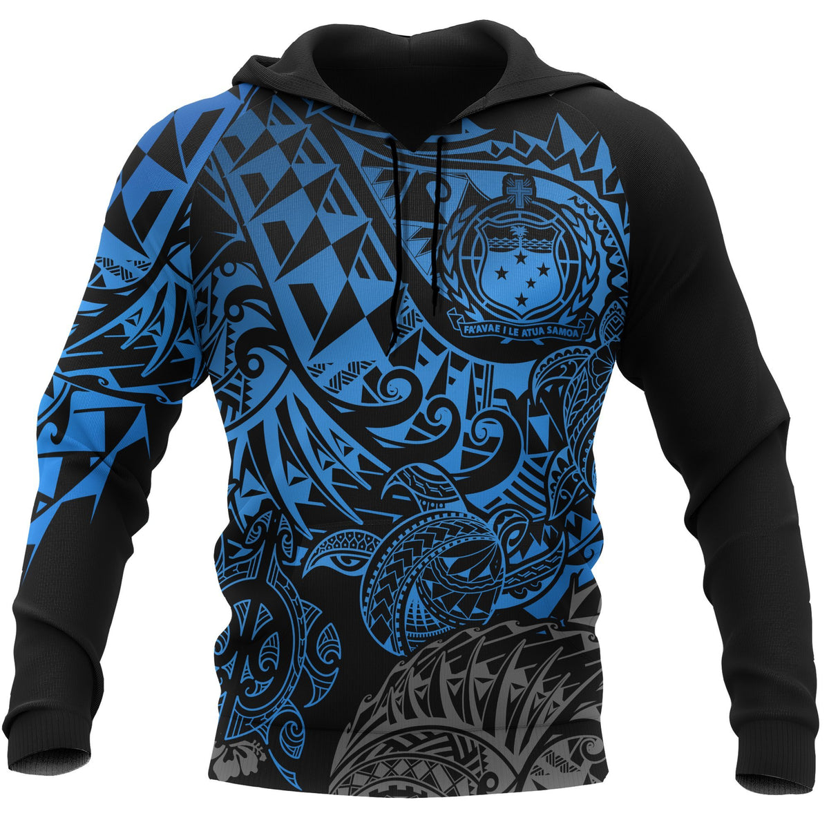 Samoa Polynesian Hoodie Blue Turtle Flowing Unisex Blue - Polynesian Pride