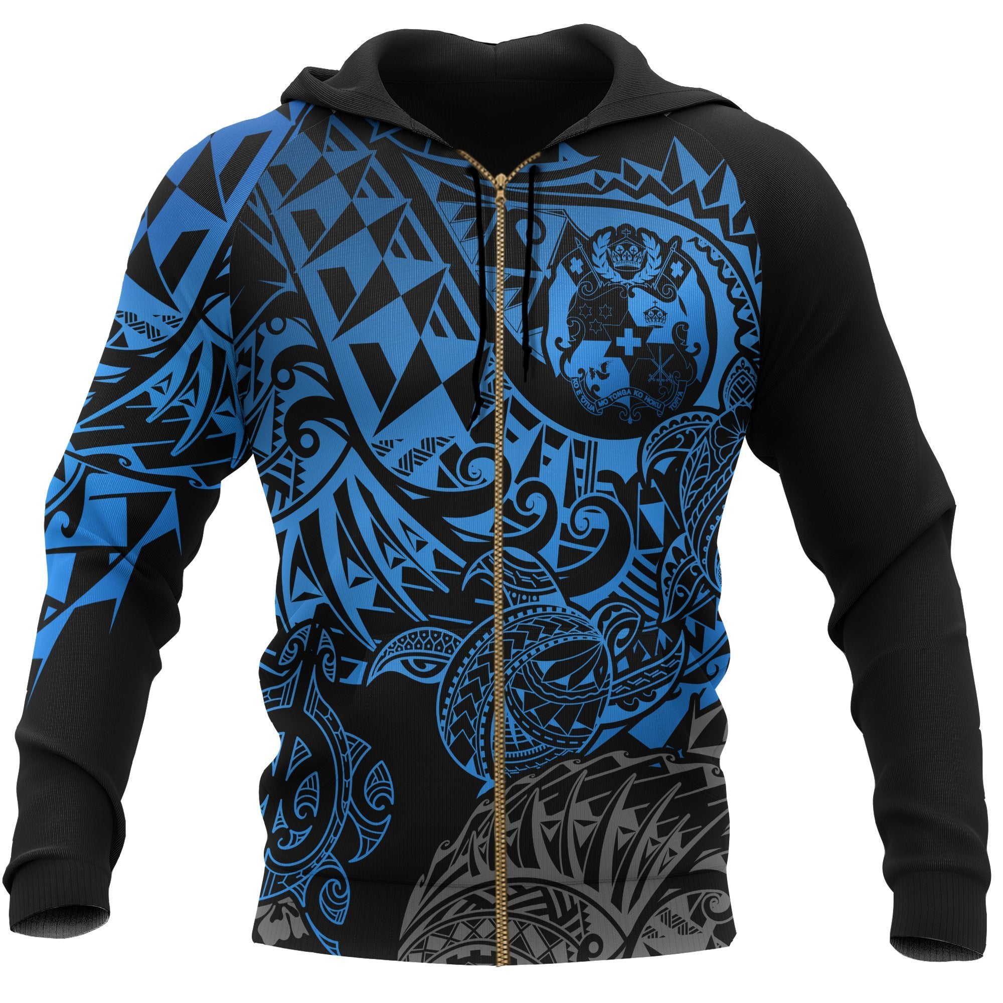 Tonga Polynesian Zip up Hoodie Blue Turtle Flowing Unisex Blue - Polynesian Pride