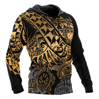 Samoa Polynesian Hoodie Gold Turtle Flowing - Polynesian Pride
