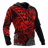 Samoa Polynesian Hoodie Red Turtle Flowing - Polynesian Pride