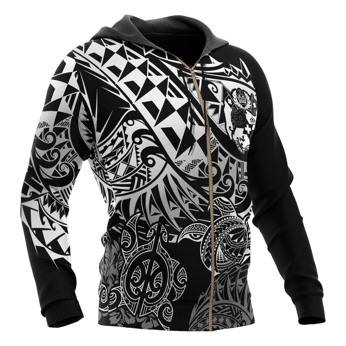 Tonga Polynesian Zip up Hoodie White Turtle Flowing - Polynesian Pride
