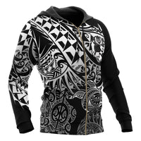 Tonga Polynesian Zip up Hoodie White Turtle Flowing - Polynesian Pride