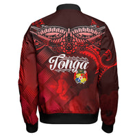 Tonga Polynesian Sleeve Zip Bomber Jacket - Tonga Coat Of Arms With Lauhala Tribal Pattern - Polynesian Pride