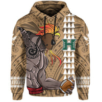 Polynesian Warrior Helmet Football Kanaka Kakau Hawaii Hoodie Gold - Polynesian Pride