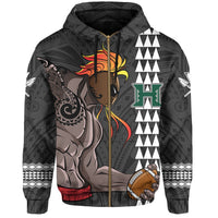 Polynesian Warrior Helmet Football Kanaka Kakau Hawaii Zip Hoodie Gray - Polynesian Pride
