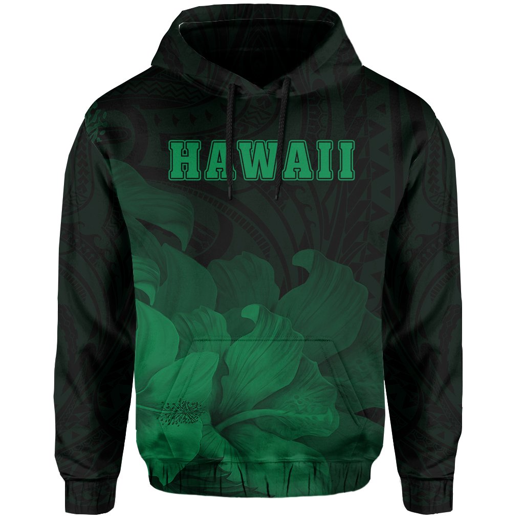 Tropic Hibiscus Seal of Hawaii Hoodie Green - Polynesian Pride