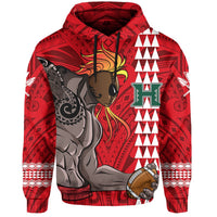 Polynesian Warrior Helmet Football Kanaka Kakau Hawaii Hoodie Red - Polynesian Pride