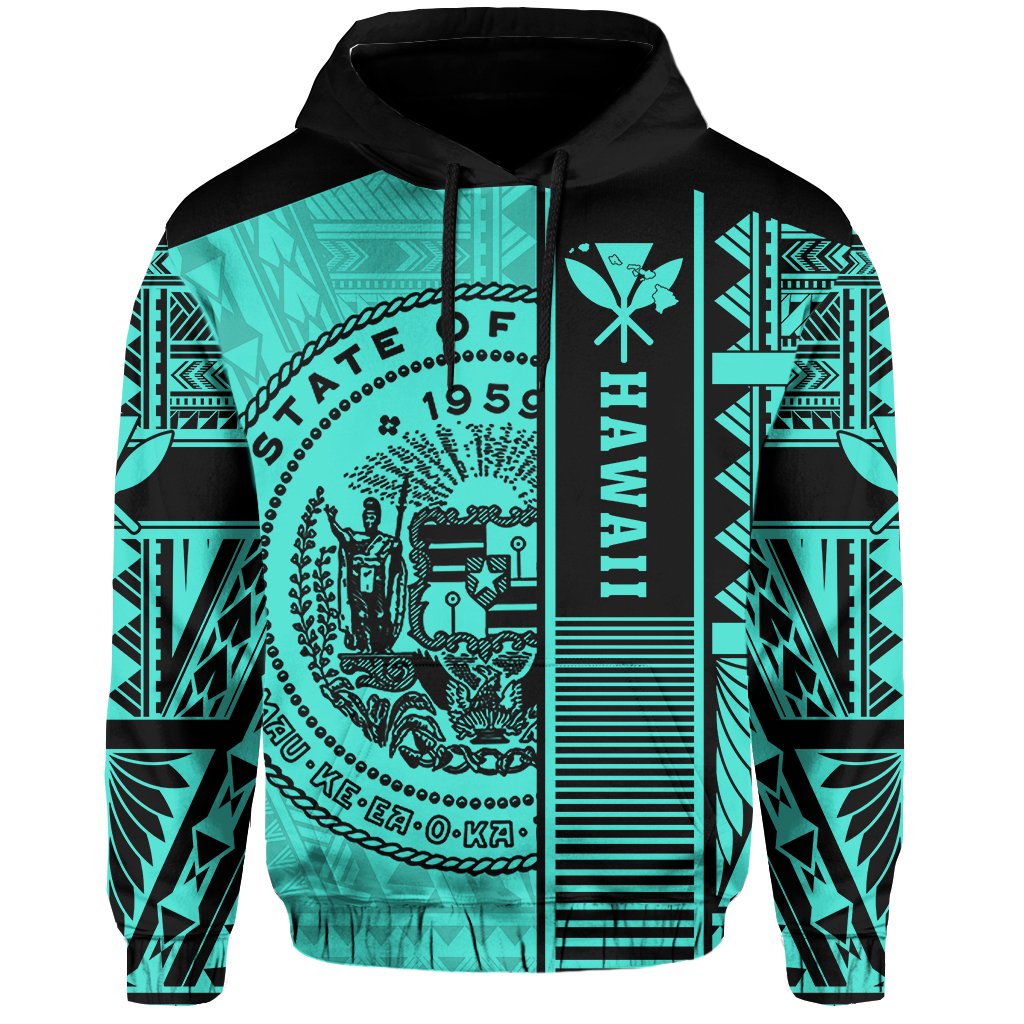 Polynesian Seal of Hawaii Hoodie Turquoise NRP Style - Polynesian Pride