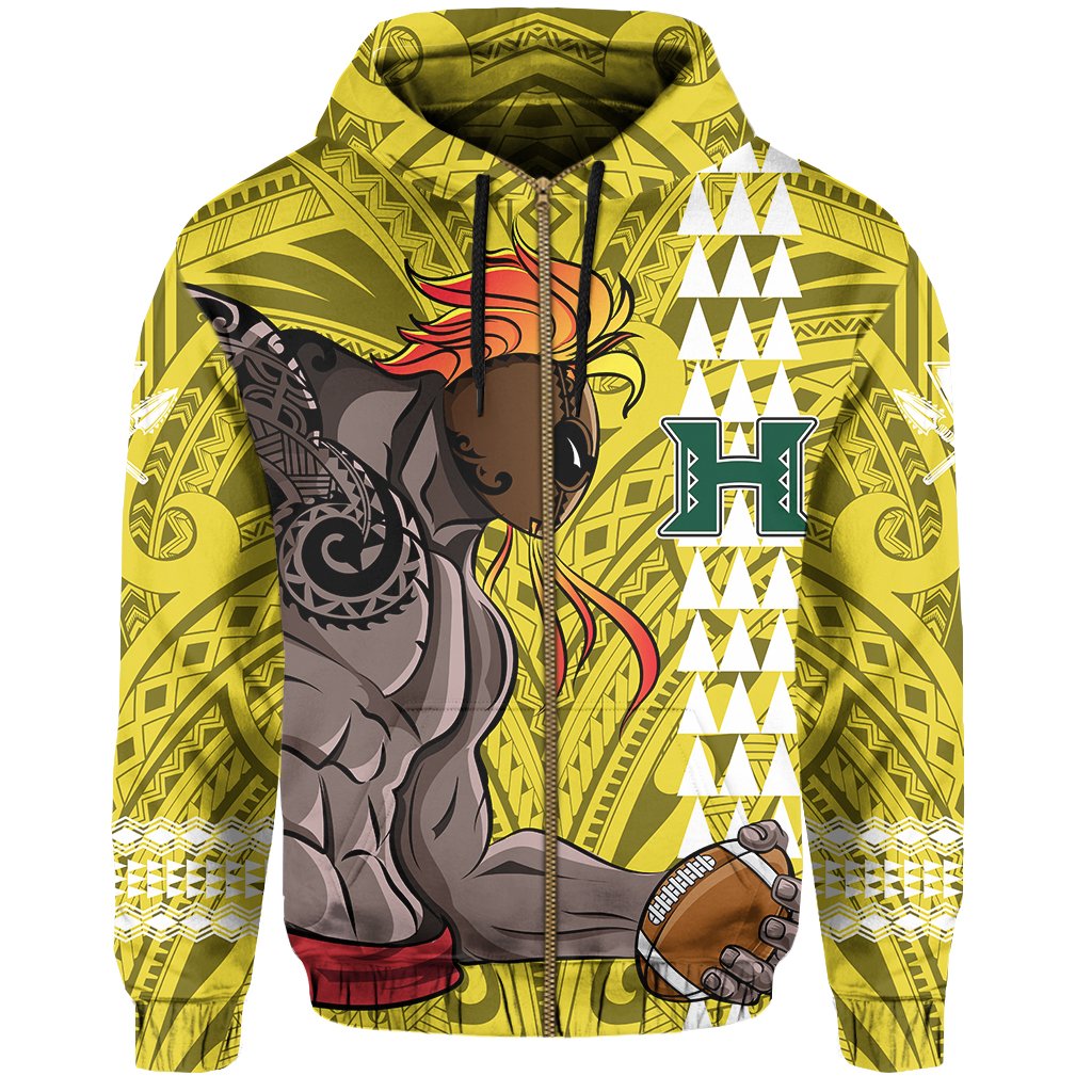 Polynesian Warrior Helmet Football Kanaka Kakau Hawaii Zip Hoodie Yellow - Polynesian Pride