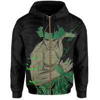 Polynesian Hula Man Helmet Hawaii Zip Hoodie Gray - Polynesian Pride