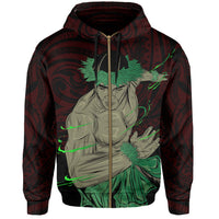 Polynesian Hula Man Helmet Hawaii Zip Hoodie Red - Polynesian Pride
