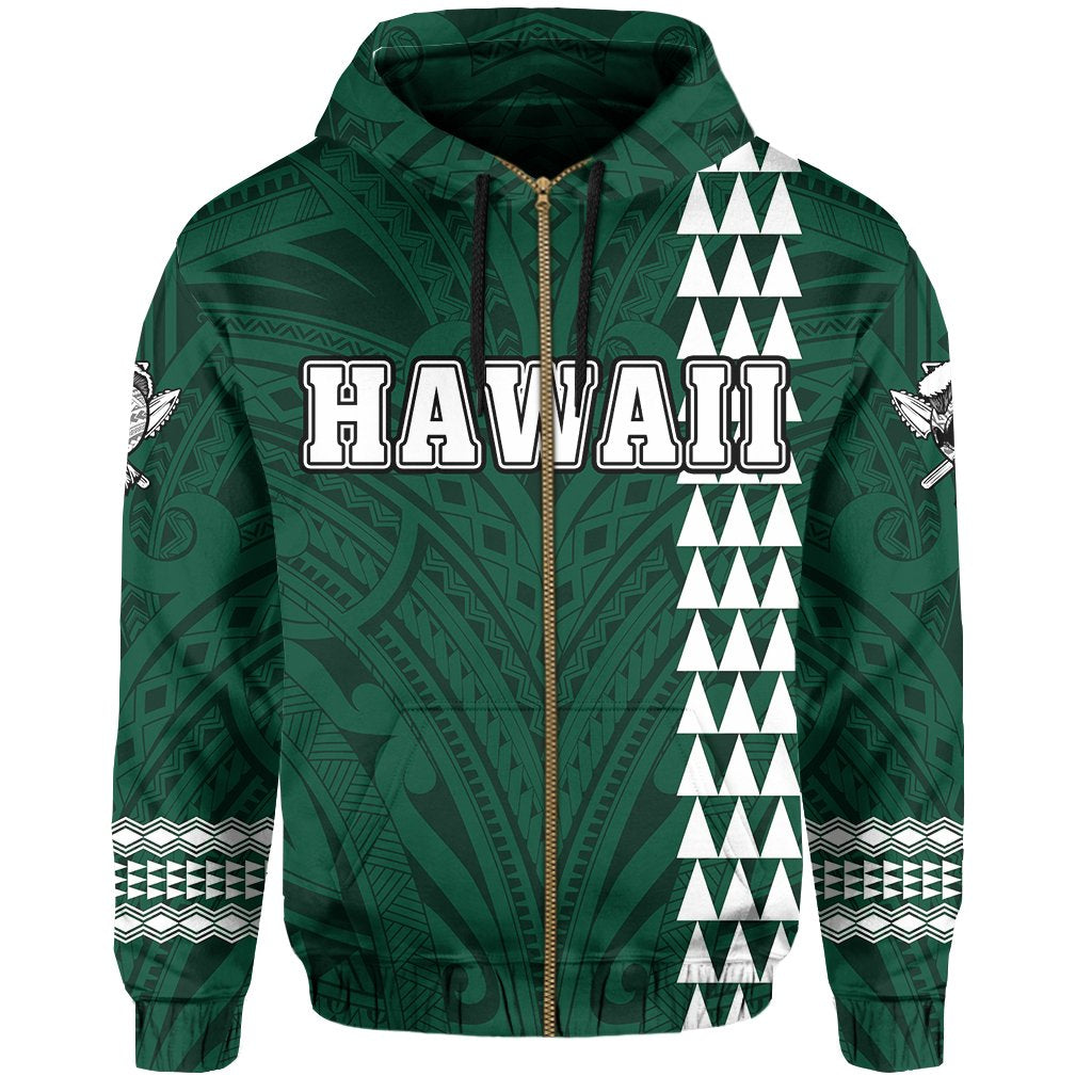 Polynesian Islands Warrior Kakau Hawaii Zip Hoodie Green - Polynesian Pride