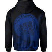 Tropic Hibiscus Seal of Hawaii Hoodie Blue - Polynesian Pride