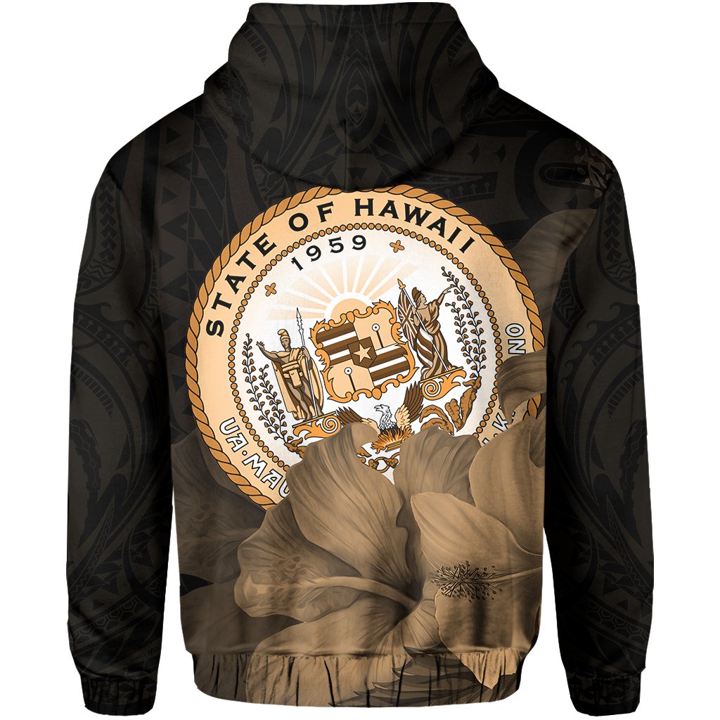 Tropic Hibiscus Seal of Hawaii Hoodie Gold - Polynesian Pride