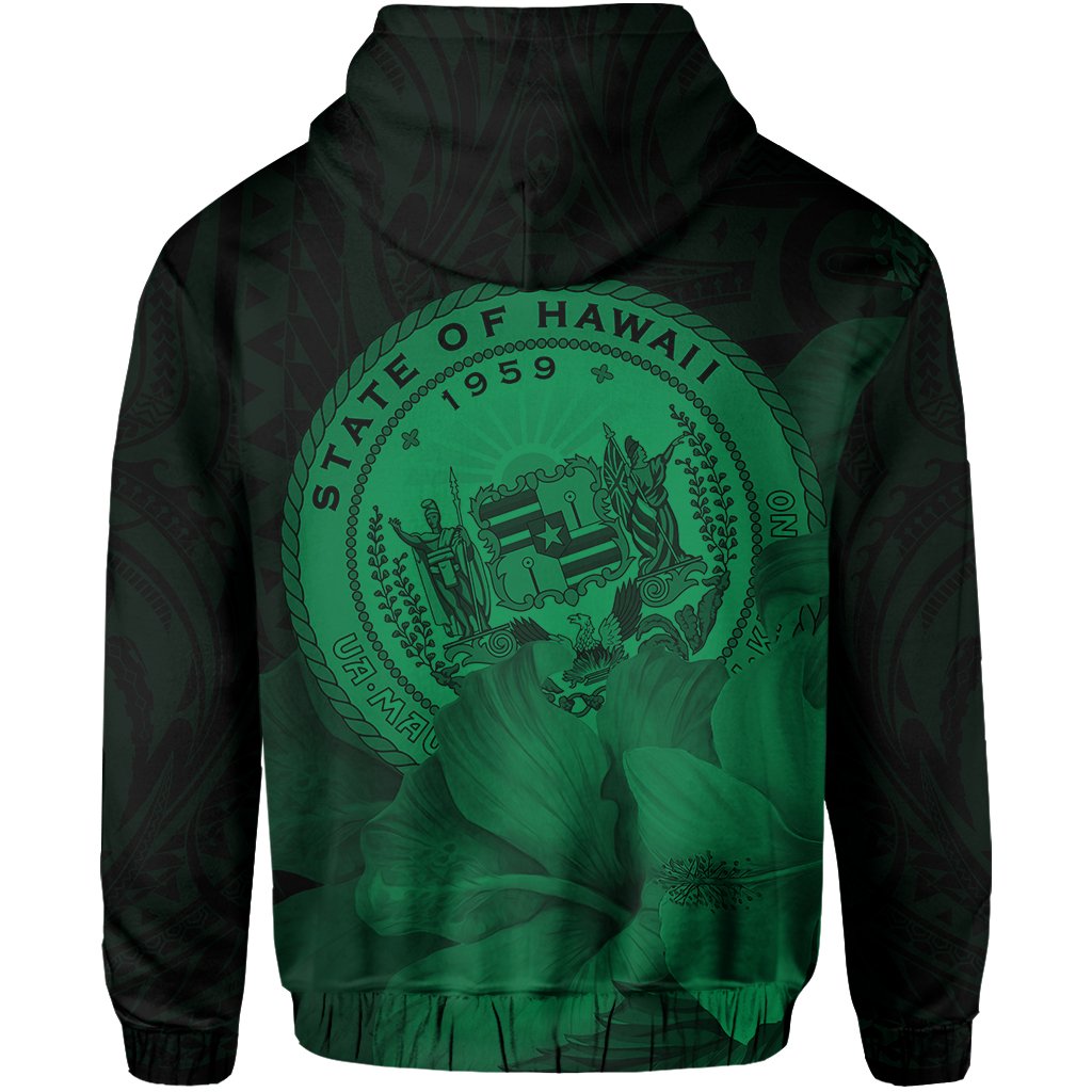 Tropic Hibiscus Seal of Hawaii Hoodie Green - Polynesian Pride