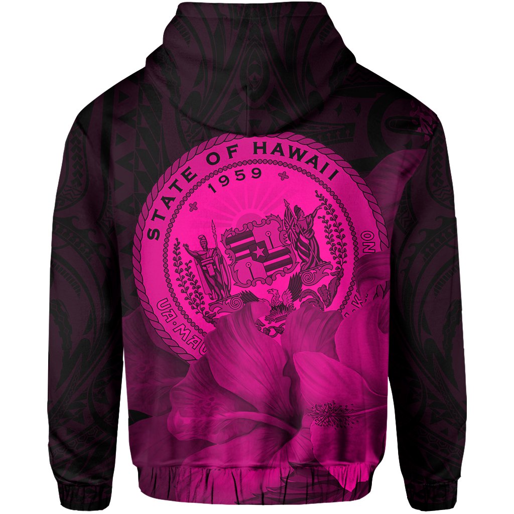 Tropic Hibiscus Seal of Hawaii Hoodie Pink - Polynesian Pride