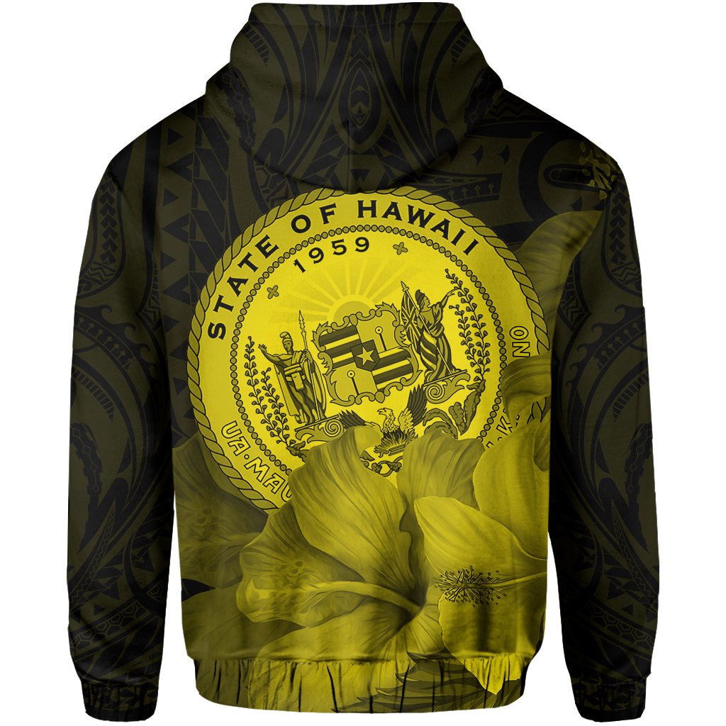 Tropic Hibiscus Seal of Hawaii Hoodie Yellow - Polynesian Pride