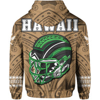 Polynesian Warrior Helmet Football Kanaka Kakau Hawaii Zip Hoodie Gold - Polynesian Pride