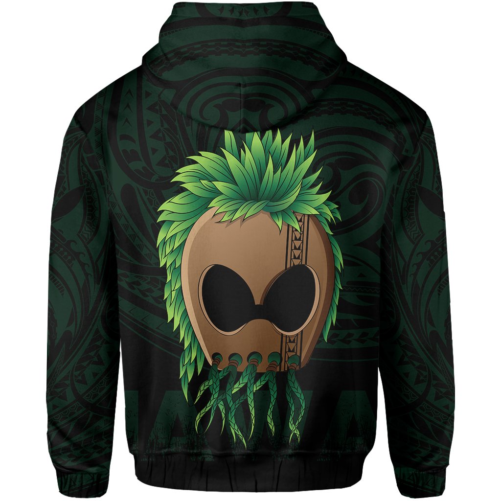 Polynesian Hula Man Helmet Hawaii Zip Hoodie Green - Polynesian Pride