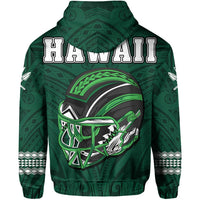 Polynesian Warrior Helmet Football Kanaka Kakau Hawaii Zip Hoodie Green - Polynesian Pride