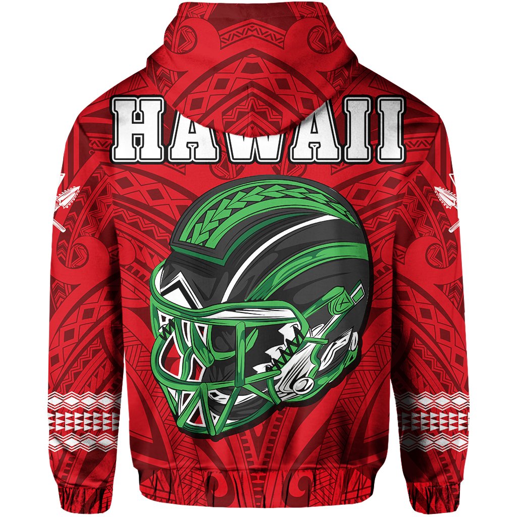 Polynesian Warrior Helmet Football Kanaka Kakau Hawaii Hoodie Red - Polynesian Pride