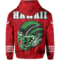 Polynesian Warrior Helmet Football Kanaka Kakau Hawaii Hoodie Red - Polynesian Pride
