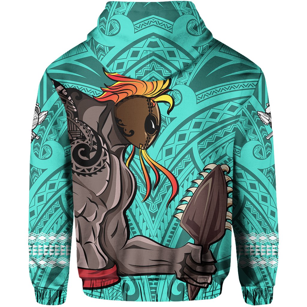Polynesian Islands Warrior Kakau Hawaii Zip Hoodie Turquoise - Polynesian Pride