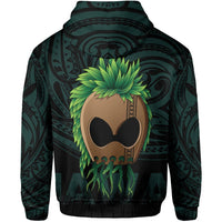 Polynesian Hula Man Helmet Hawaii Zip Hoodie Turquoise - Polynesian Pride