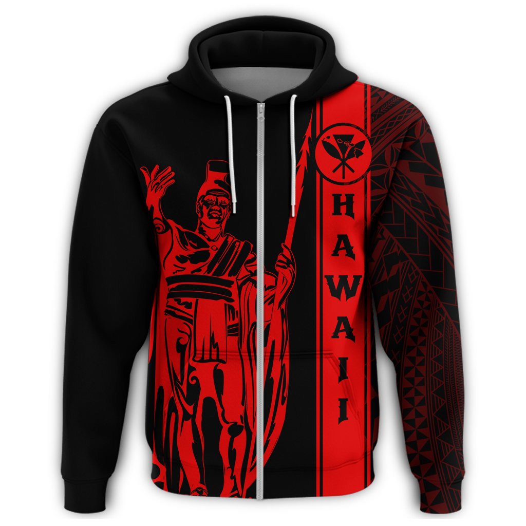 Kanaka Map King Red Zipper Hoodie Edgar Style - Polynesian Pride