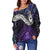 New Zealand Maori Off Shoulder Sweater - Manaia Paua Shell Glitter Purple LT4 - Polynesian Pride