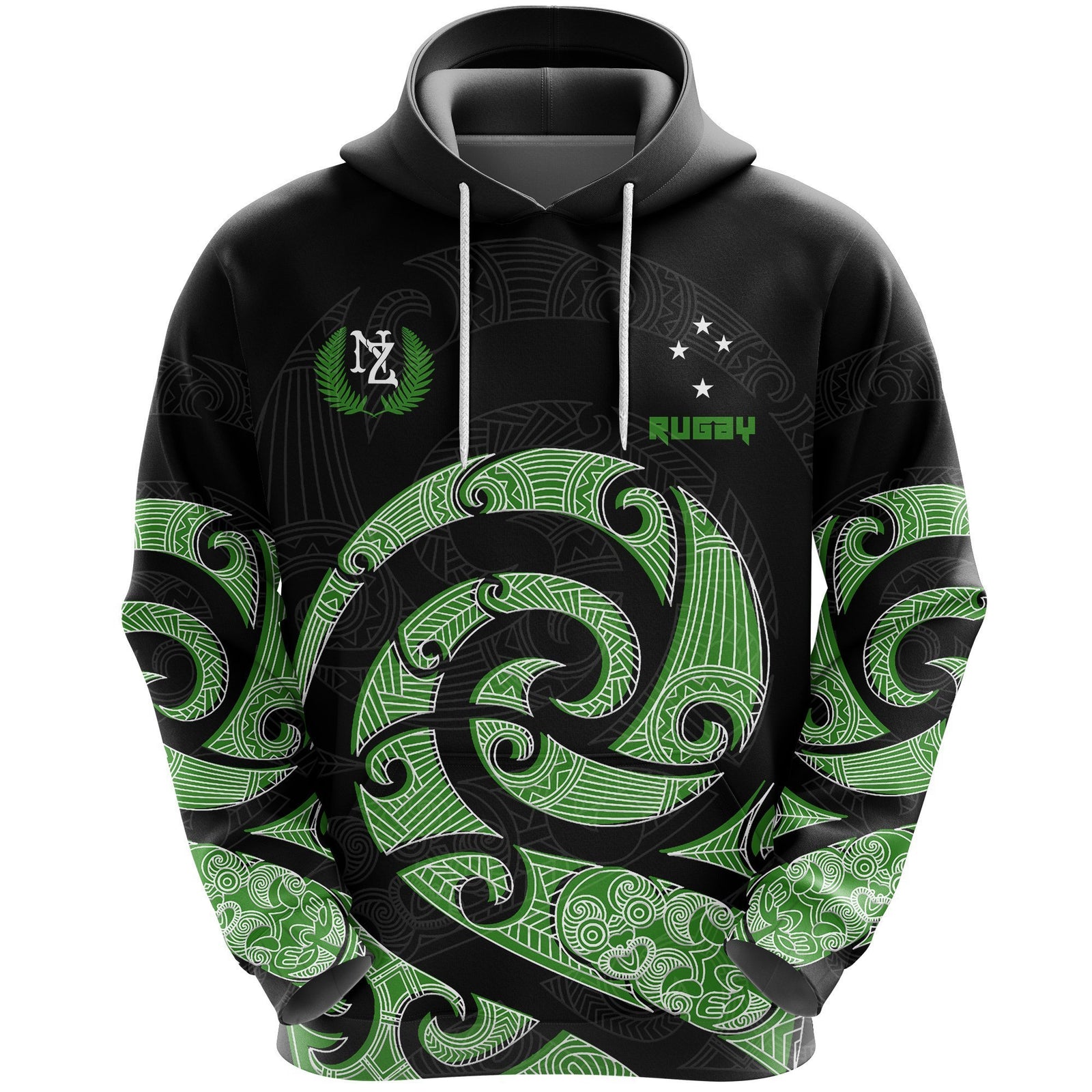 New Zealand Maori Rugby Kirituhi Tattoo Hoodie Unisex Black - Polynesian Pride