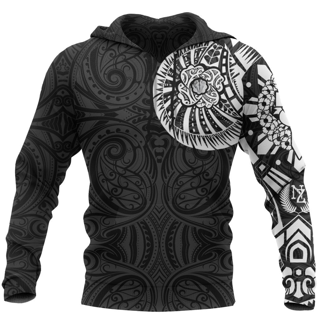 ANZAC New Zealand Hoodie, Maori Poppies Tattoo Pullover Hoodie White Unisex Black - Polynesian Pride