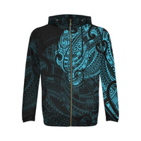 Maori Tattoo Style All Over Zip Hoodie Blue Version - Polynesian Pride