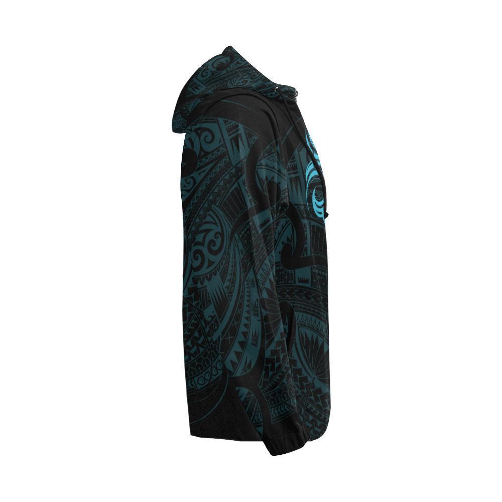 Maori Tattoo Style All Over Zip Hoodie Blue Version - Polynesian Pride