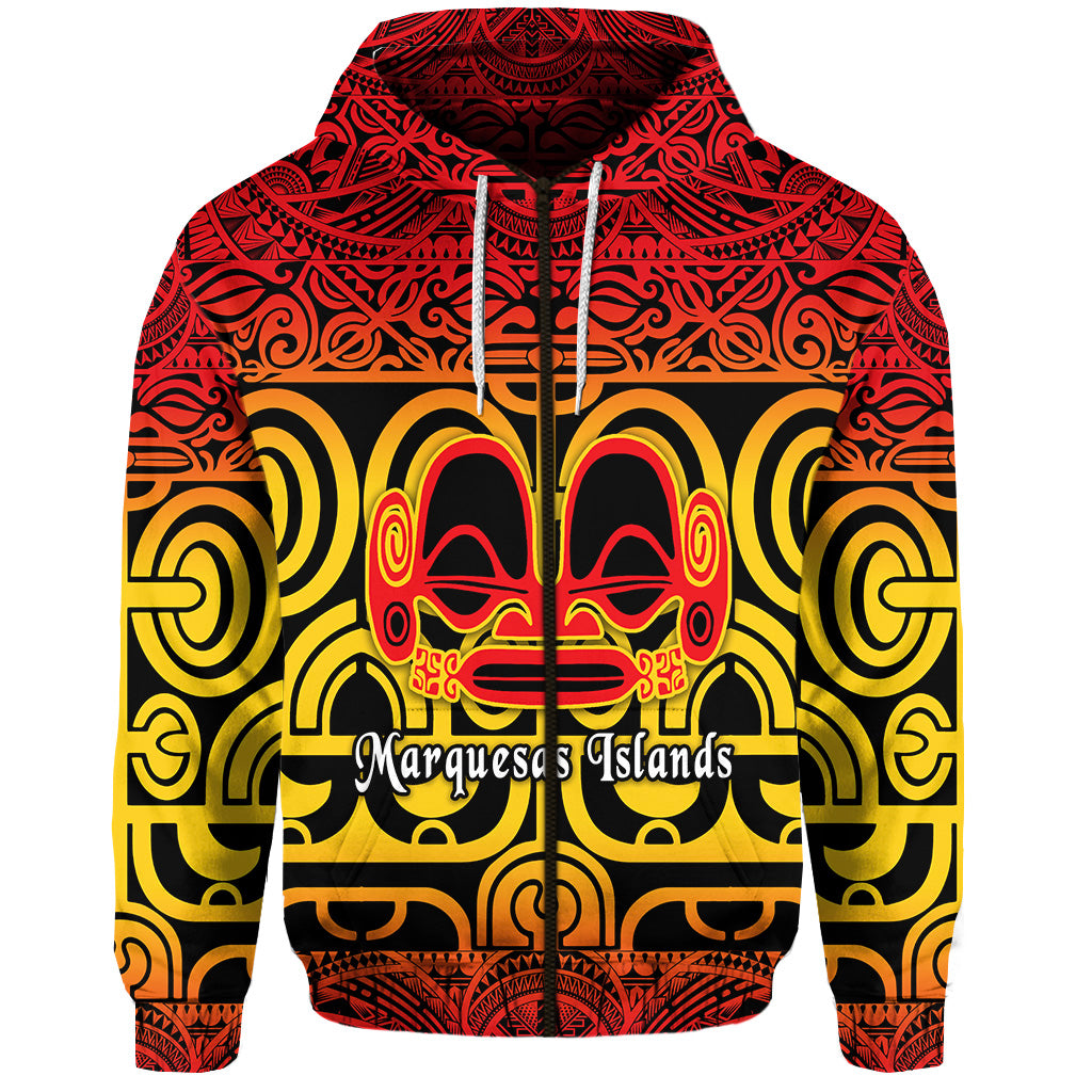 Custom Marquesas Islands Zip Hoodie Marquesan Tattoo Simple Style Gradient Red LT8 - Polynesian Pride