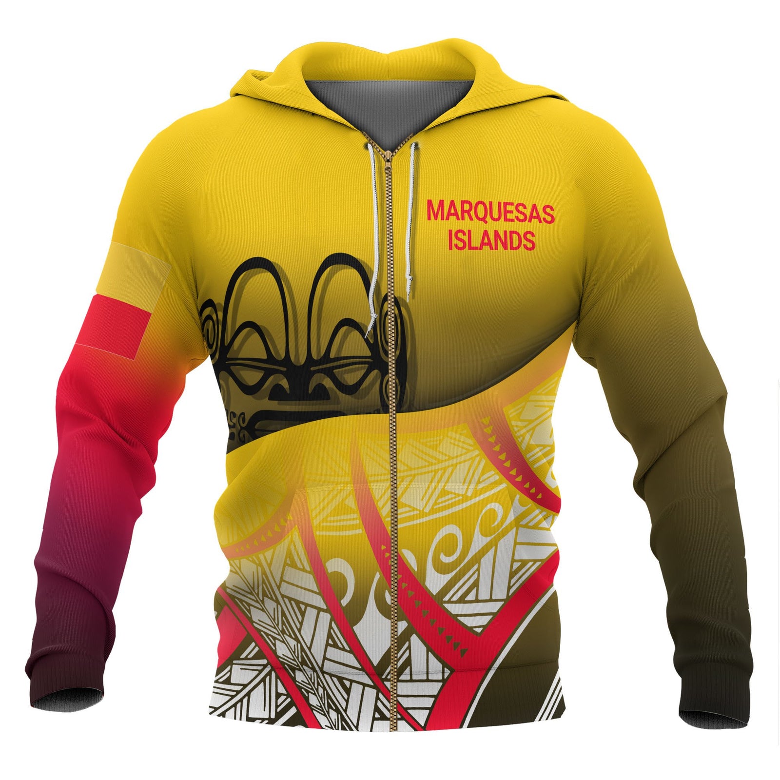 Marquesas Islands Coat of Arms Zip up Hoodie Polynesian Pattern Unisex Yellow - Polynesian Pride
